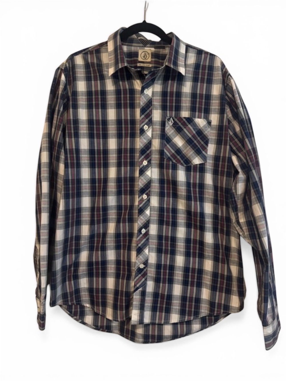 Volcom Men's Plaid Button-Down Shirt - Blue, White, Navy